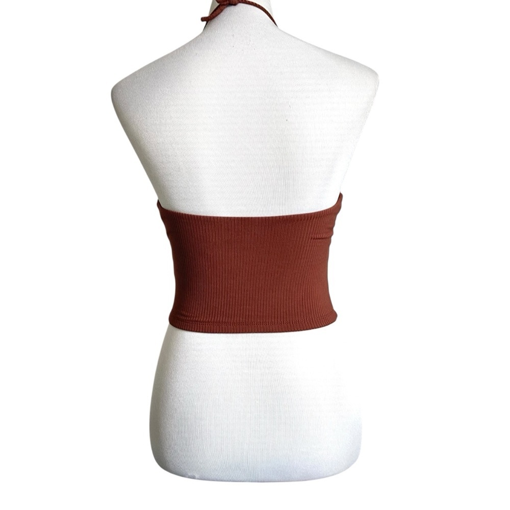 Aritzia Wilfred Womens Merci Ribbed Halter Cropped Top Size XS Brown - Picture 2 of 9